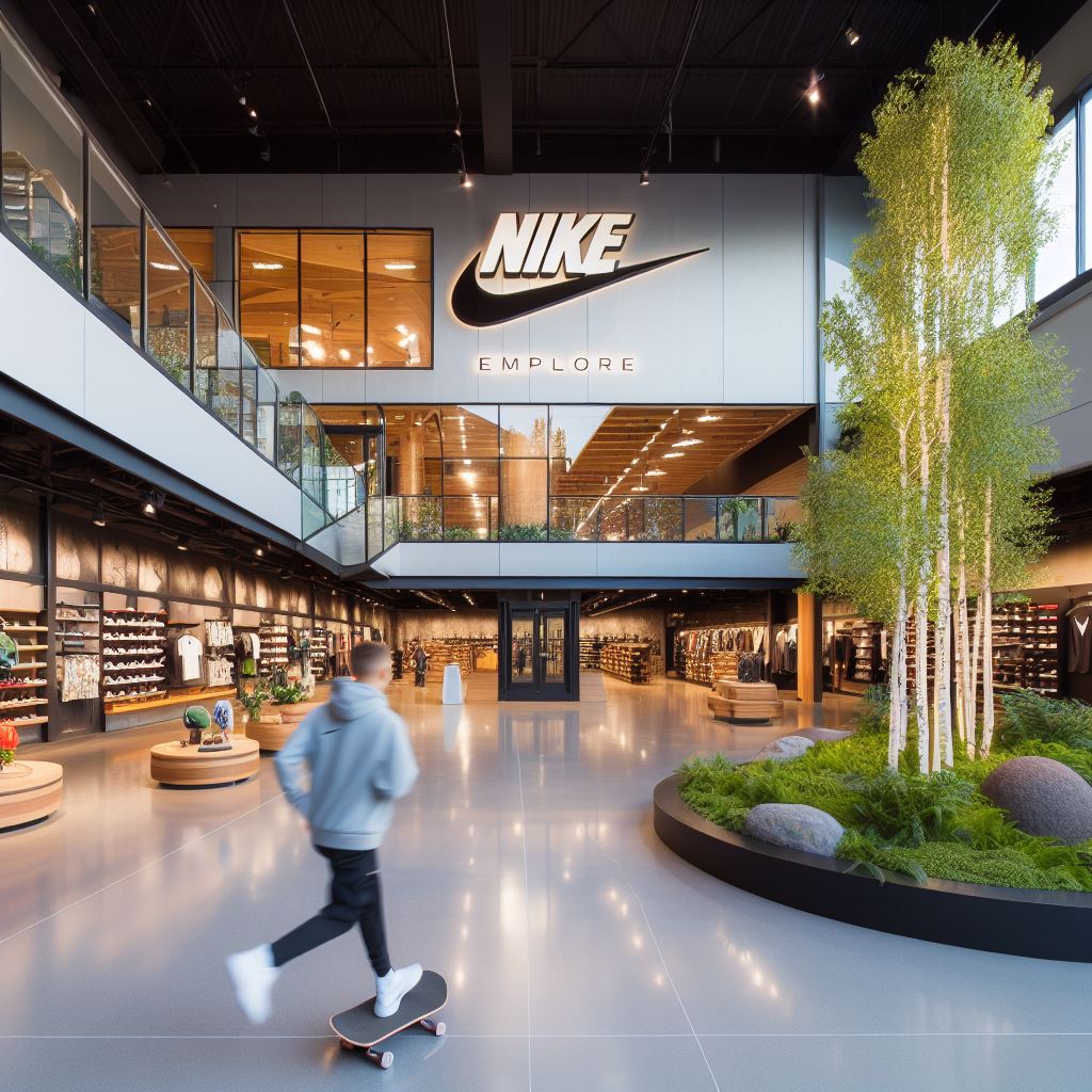 Interior view of the exclusive Nike Employee Store in Beaverton, Oregon, generated by AI